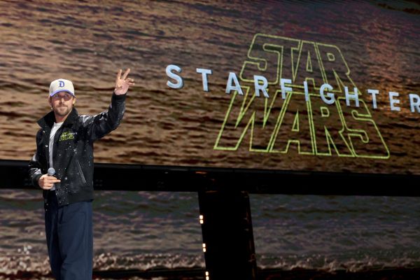 Ryan Gosling speaks onstage at the Disney Entertainment Showcase Star wars